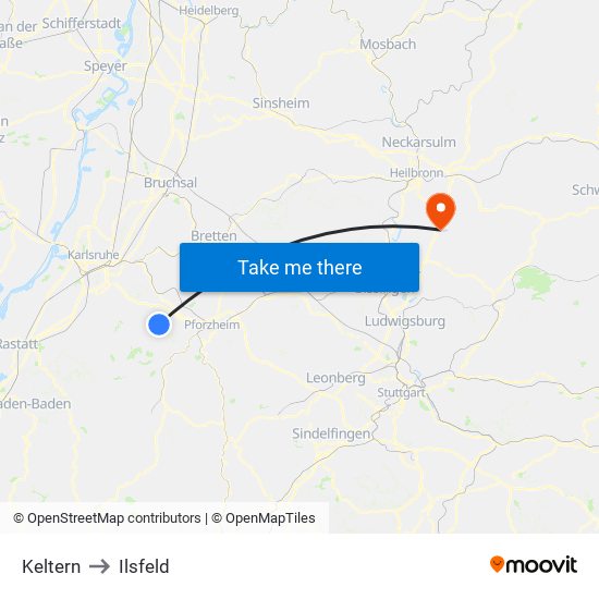 Keltern to Ilsfeld map