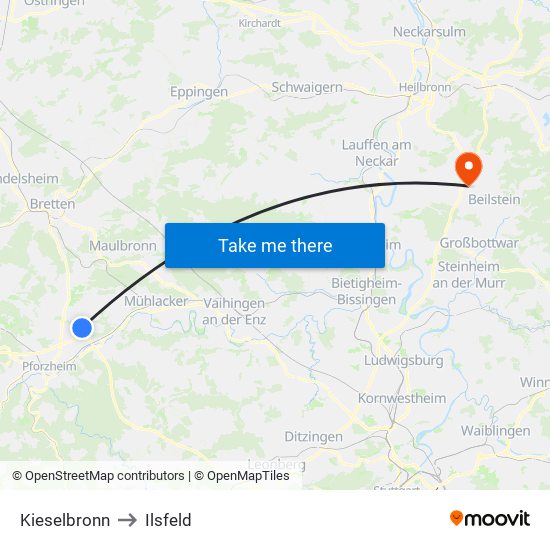 Kieselbronn to Ilsfeld map