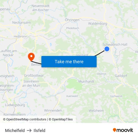 Michelfeld to Ilsfeld map