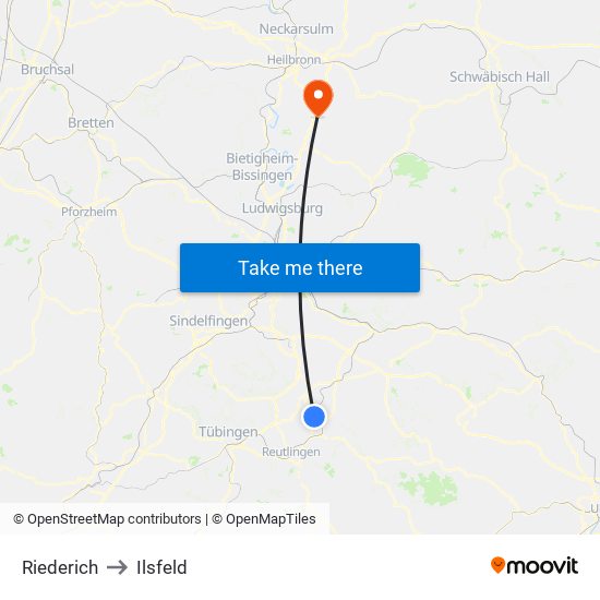 Riederich to Ilsfeld map