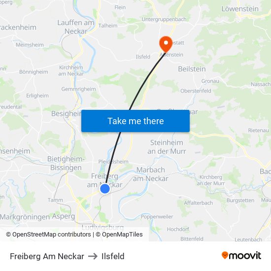 Freiberg Am Neckar to Ilsfeld map