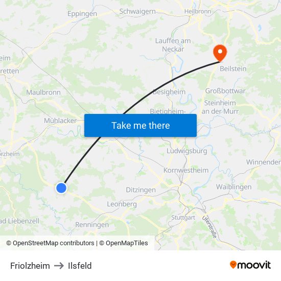 Friolzheim to Ilsfeld map
