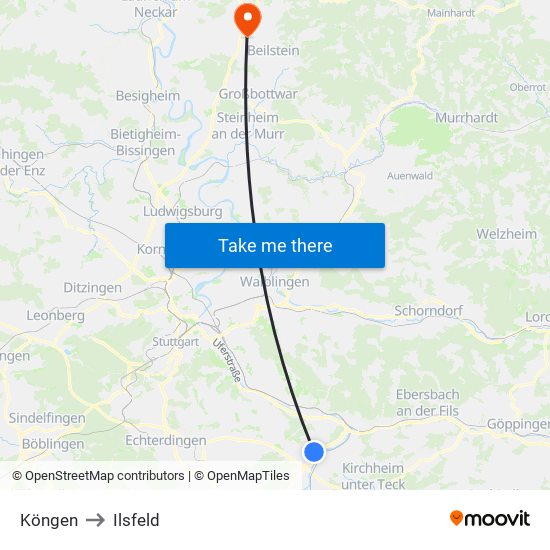 Köngen to Ilsfeld map