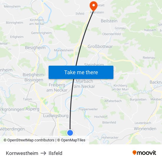 Kornwestheim to Ilsfeld map