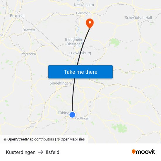 Kusterdingen to Ilsfeld map