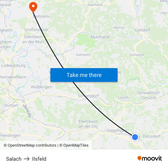 Salach to Ilsfeld map