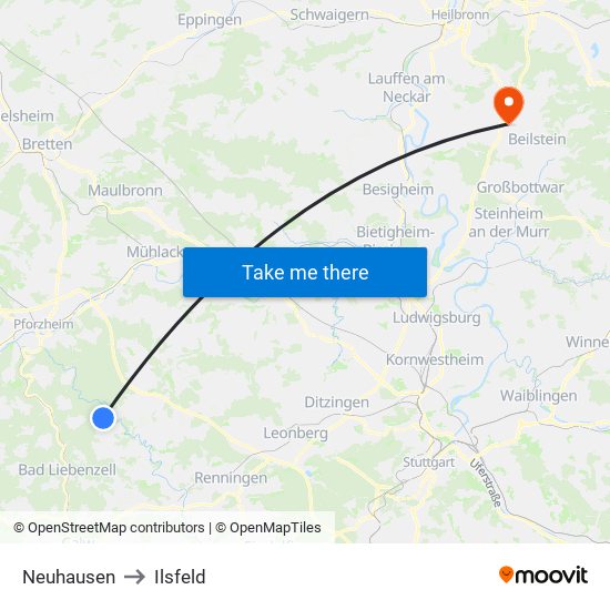 Neuhausen to Ilsfeld map