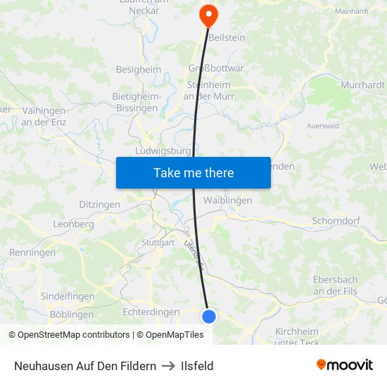 Neuhausen Auf Den Fildern to Ilsfeld map