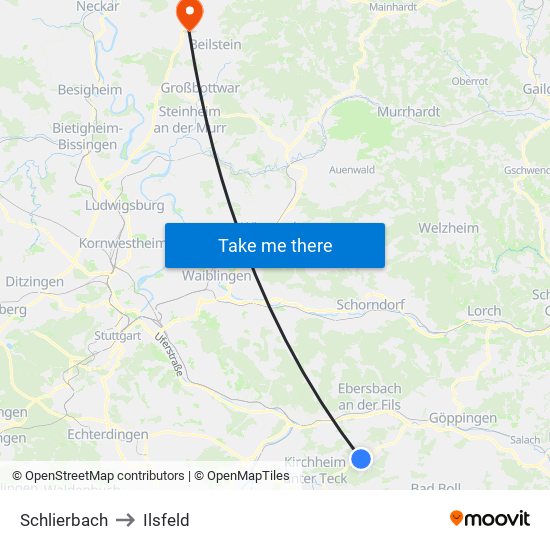 Schlierbach to Ilsfeld map