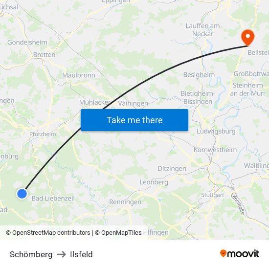 Schömberg to Ilsfeld map