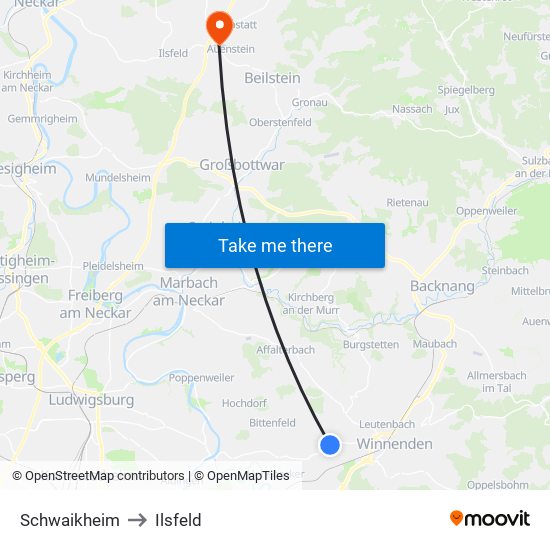 Schwaikheim to Ilsfeld map