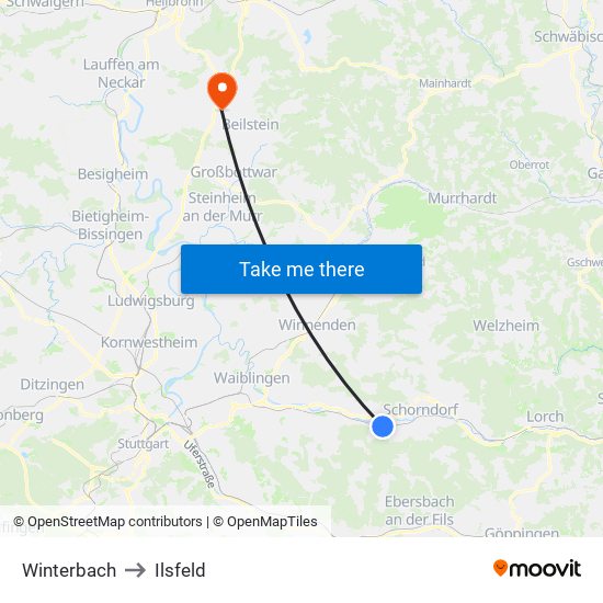 Winterbach to Ilsfeld map