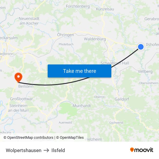 Wolpertshausen to Ilsfeld map