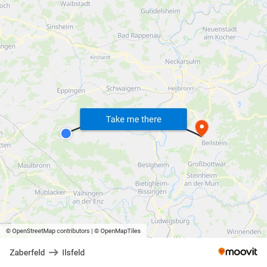 Zaberfeld to Ilsfeld map