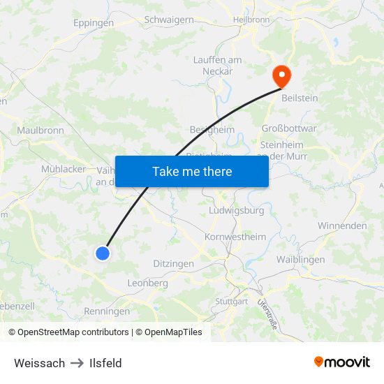 Weissach to Ilsfeld map