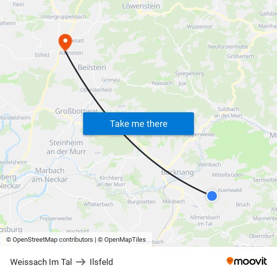Weissach Im Tal to Ilsfeld map