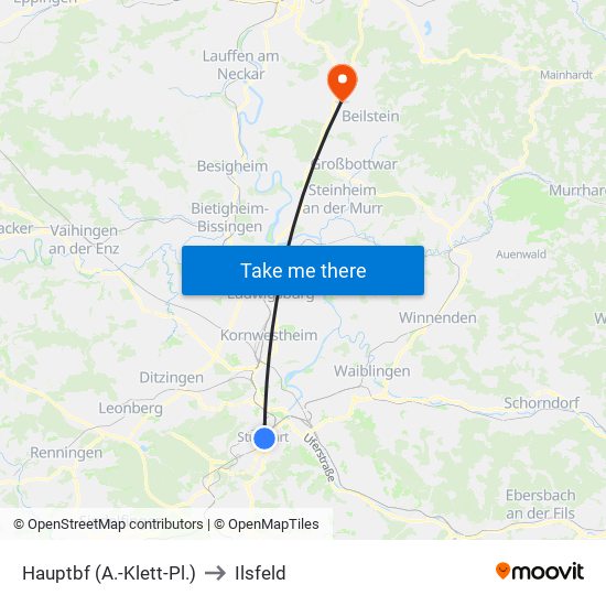 Hauptbf (A.-Klett-Pl.) to Ilsfeld map