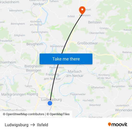 Ludwigsburg to Ilsfeld map