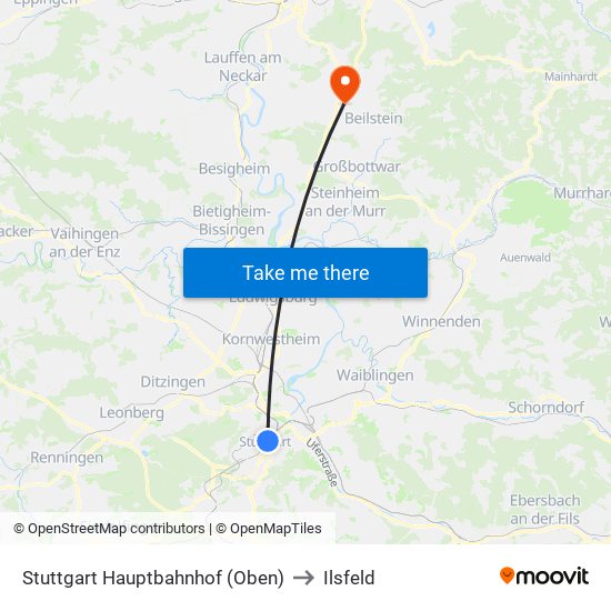 Stuttgart Hauptbahnhof (Oben) to Ilsfeld map