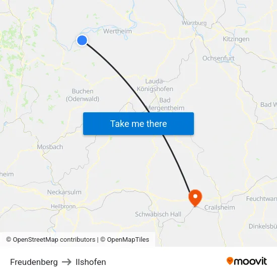 Freudenberg to Ilshofen map
