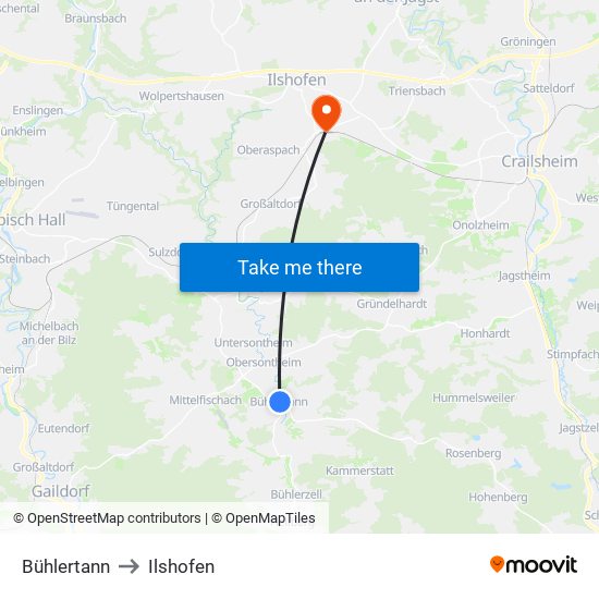 Bühlertann to Ilshofen map