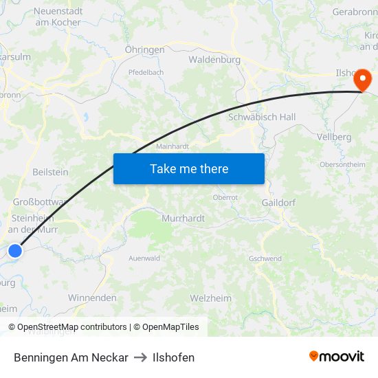 Benningen Am Neckar to Ilshofen map