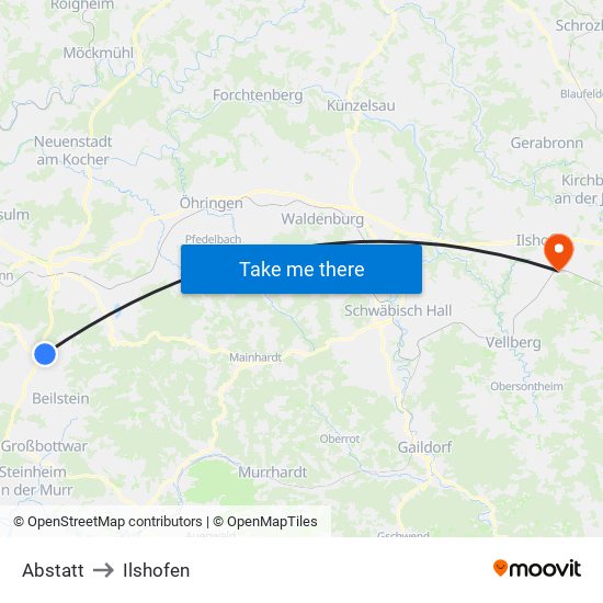 Abstatt to Ilshofen map