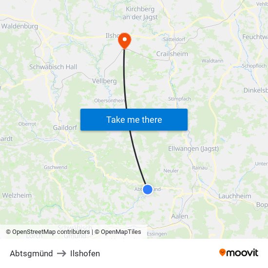 Abtsgmünd to Ilshofen map