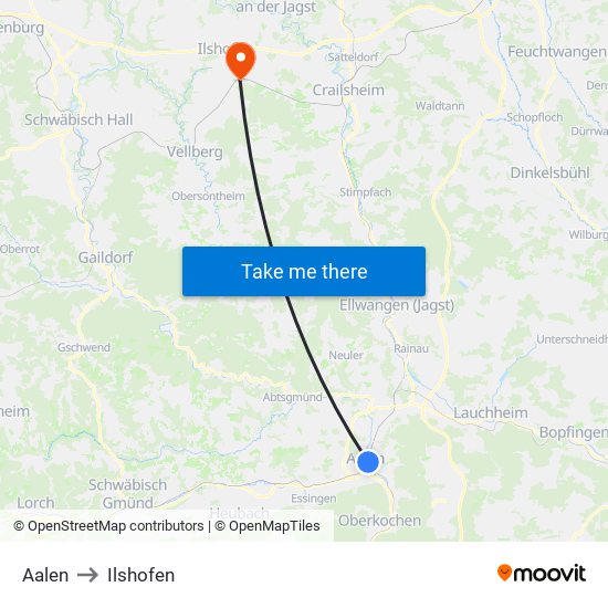 Aalen to Ilshofen map