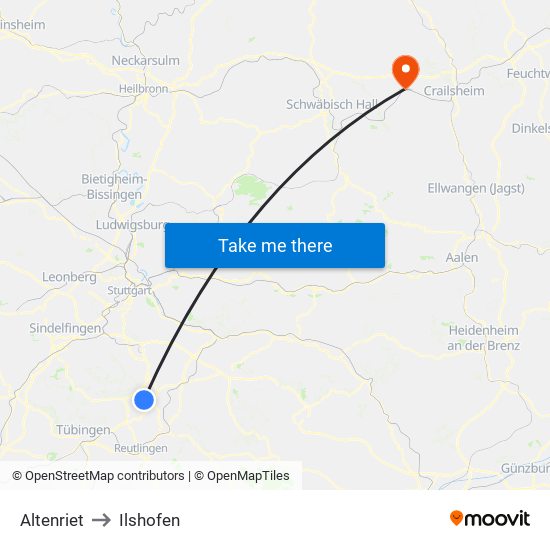 Altenriet to Ilshofen map