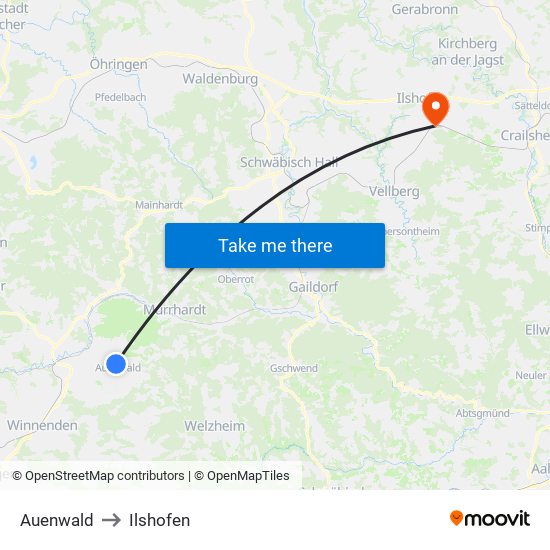 Auenwald to Ilshofen map