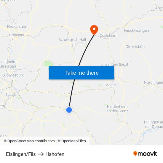 Eislingen/Fils to Ilshofen map