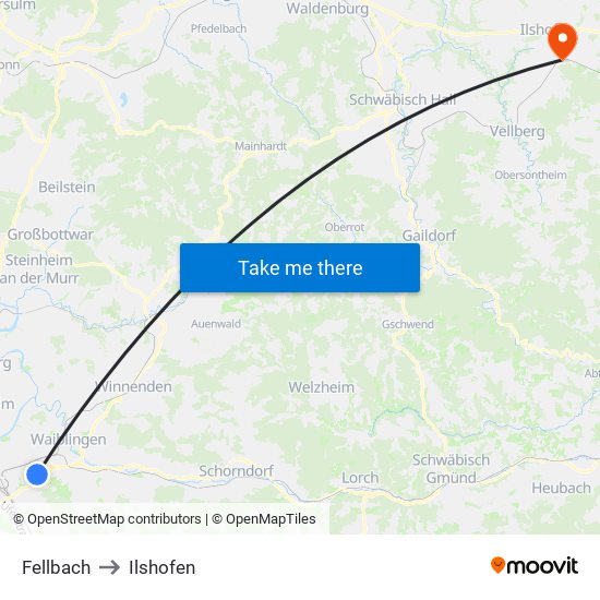 Fellbach to Ilshofen map