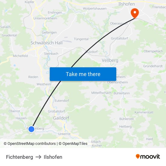 Fichtenberg to Ilshofen map