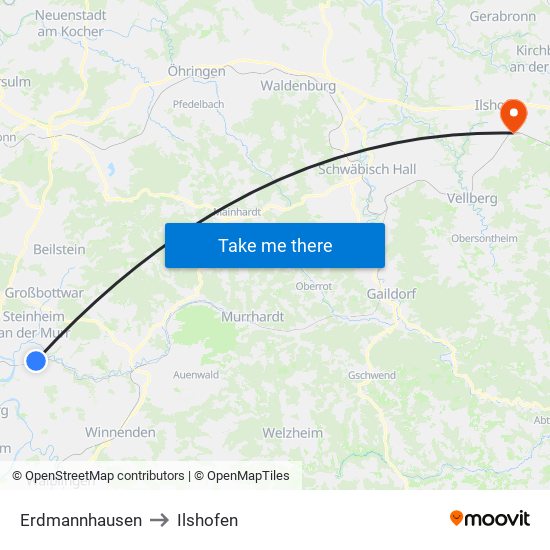 Erdmannhausen to Ilshofen map