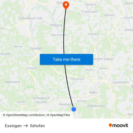 Essingen to Ilshofen map