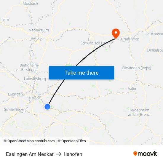 Esslingen Am Neckar to Ilshofen map