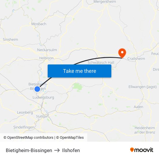 Bietigheim-Bissingen to Ilshofen map