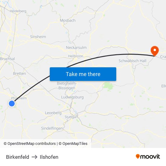 Birkenfeld to Ilshofen map