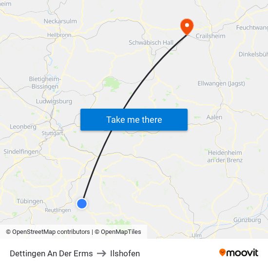 Dettingen An Der Erms to Ilshofen map