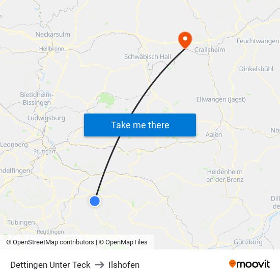 Dettingen Unter Teck to Ilshofen map