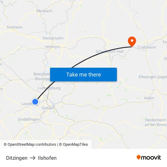 Ditzingen to Ilshofen map