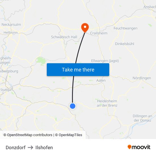 Donzdorf to Ilshofen map
