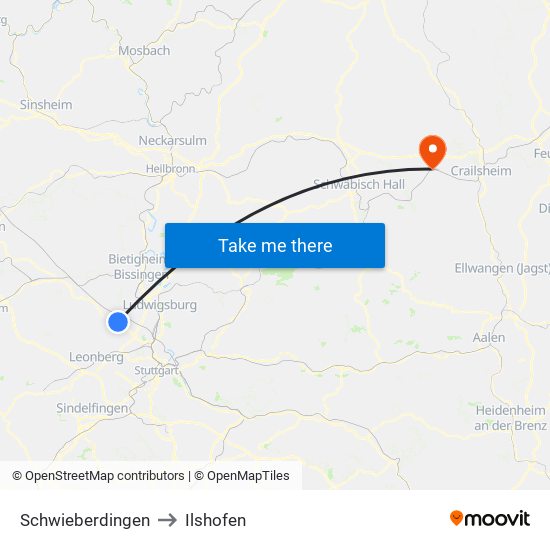 Schwieberdingen to Ilshofen map