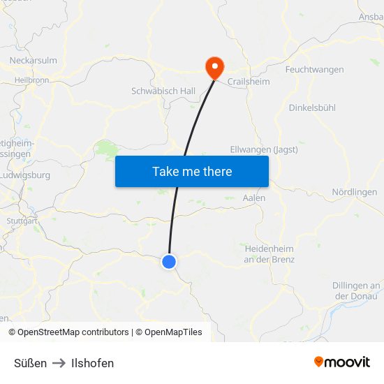 Süßen to Ilshofen map