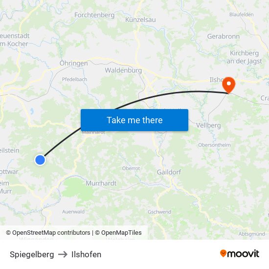 Spiegelberg to Ilshofen map