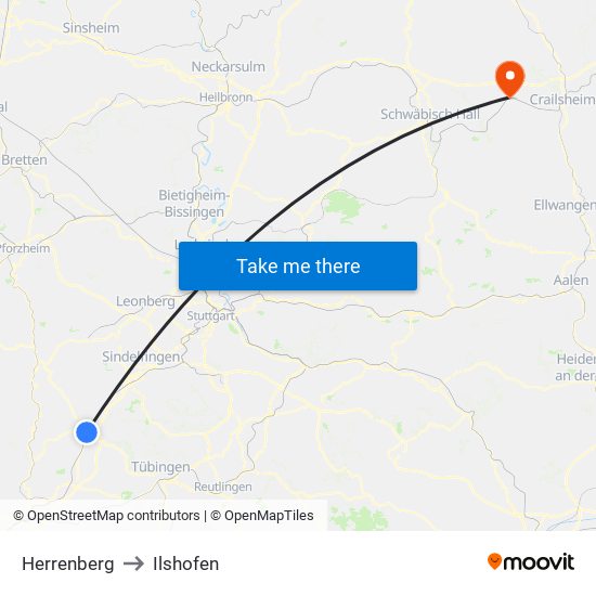 Herrenberg to Ilshofen map