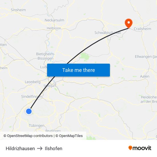 Hildrizhausen to Ilshofen map