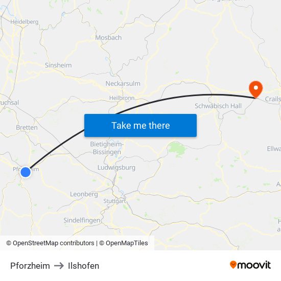 Pforzheim to Ilshofen map