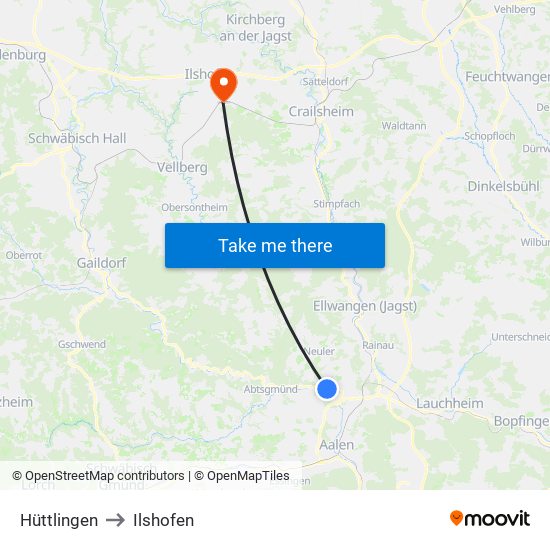 Hüttlingen to Ilshofen map